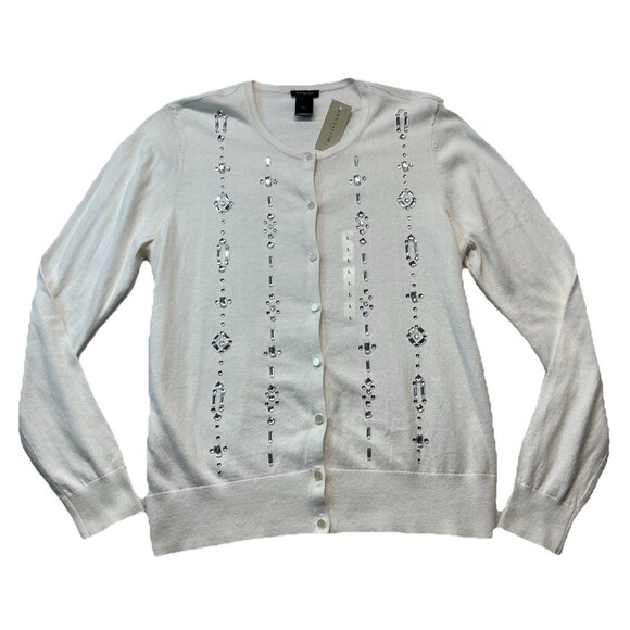 Ann Taylor Sweaters - Ann Taylor Sweater Womens L White Rhinestone Cardigan Classic Corporate Preppy